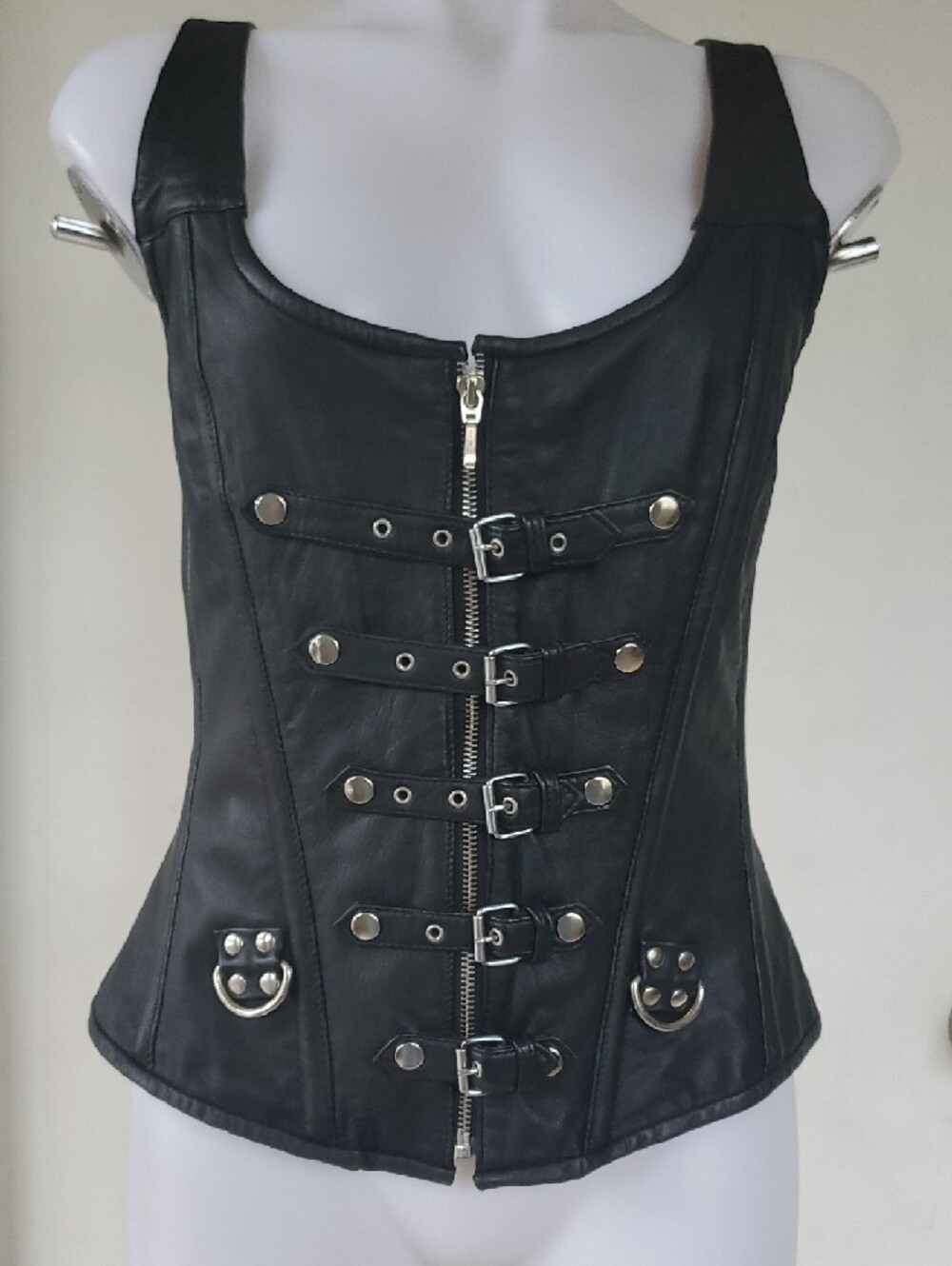 Source Unknown Black Leather Buckle Front Corset Vest